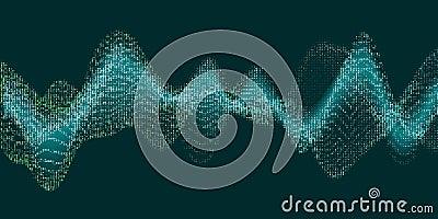 Abstract digital music wave with code flow on dark green background. Music equalizer concept. Equalizer banner for music waves Vector Illustration