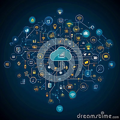 Abstract Network Cloud Computing Digital Technology Global Internet Connections web data link world nodes Stock Photo