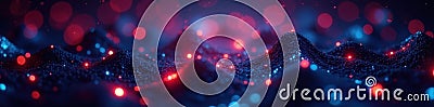 Abstract digital network nodes glowing in dark background algorithm design Cartoon Illustration