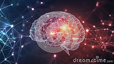 Abstract digital neural network visualization of an AI brain with glowing connections Stock Photo