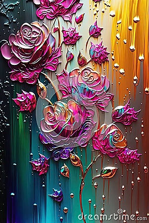 Abstract Digital Oil Painting of Colorful Rose Flowers .AI generated Illustration Stock Photo