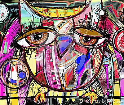 Abstract digital painting artwork of doodle owl Vector Illustration