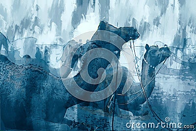 Abstract digital painting of camels in desert Stock Photo