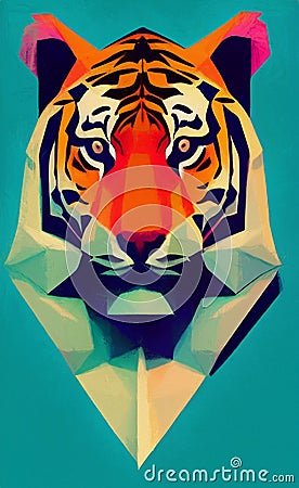 Low poly tiger - digital art Stock Photo
