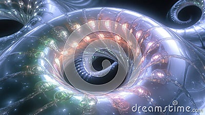 Abstract digital rendering of spiral structures with luminous effects Stock Photo