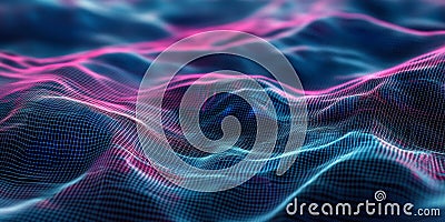 Abstract Digital Representation of Ocean Waves with Colorful Light Patterns and Flowing Motion Stock Photo