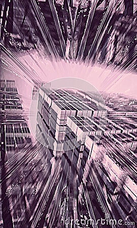 Alien City Under a Powerful Ultraviolet Sky Stock Photo