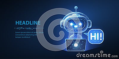 Abstract digital robot assistant. Chatbot AI, virtual service, customer support. Vector Illustration
