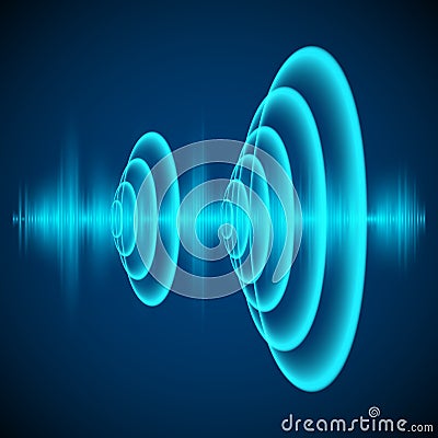 Abstract digital sound wave. Sine wave on dark background. Radial sonar waves. Vector illustration Vector Illustration