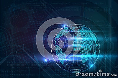 Abstract digital technical or computer background with shiny globe Cartoon Illustration