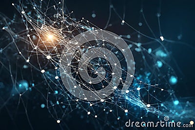 Abstract digital transformation concept featuring a wave of moving dots and lines. Visualization of Stock Photo