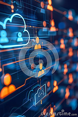 Abstract Digital User Interface Cloud Computing and Social Interaction in a Networked World. Stock Photo