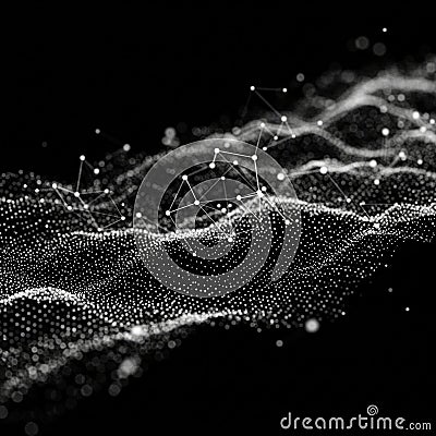 Abstract digital visualization featuring a network of interconnected white dots arrayed Stock Photo