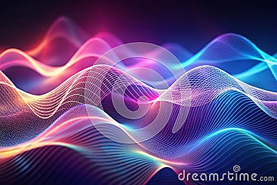 Abstract digital wave patterns vibrant, glowing, network, data visualization, colorful, background Stock Photo