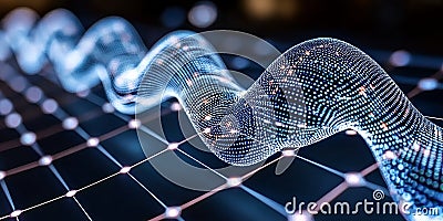 Abstract Digital Waveform Network Blue Light Data Flow grid dots tech cyber lines design Stock Photo