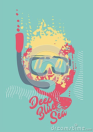 Abstract diver portrait with diving mask and snorkel. Vector Illustration