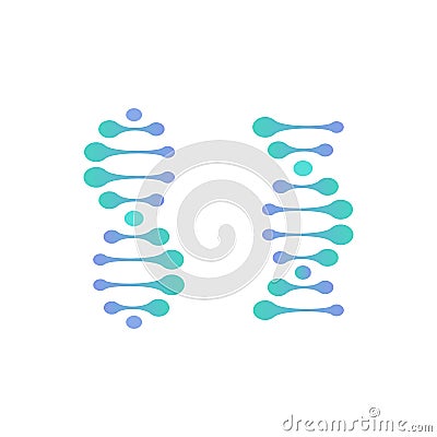 Abstract DNA molecule vector logo. Turquoise and blue color science sign. Laboratory of scientific discovery logotype Vector Illustration