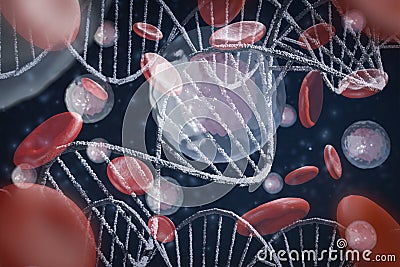 Abstract DNA structure concept,3d Render illustration,blood,stem cells,molecule helix spiral,science,Medical,genetic biotechnology Cartoon Illustration