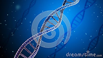Abstract DNA 3D animation on blue background. Animation of multiple DNA molecules or DNA strain floating on blue background. Stock Photo