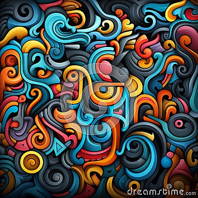 Abstract Doodle Background: Colorful Grotesques And Sculpted Forms Cartoon Illustration