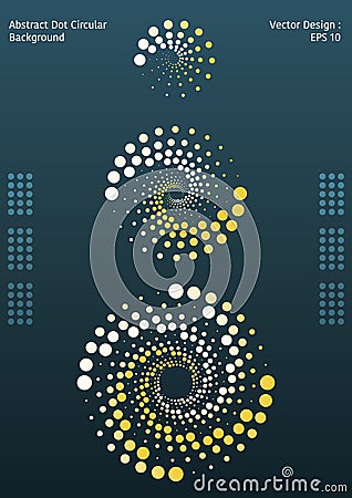 Abstract dot circular background, three groups of halftone style dots, also in three sizes, with side bars of dots Vector Illustration