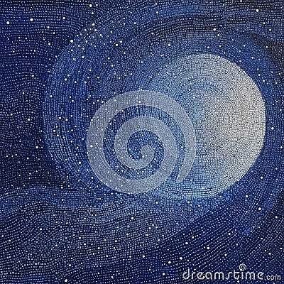 Abstract dotted background. Light moon on dark blue night sky Stock Photo