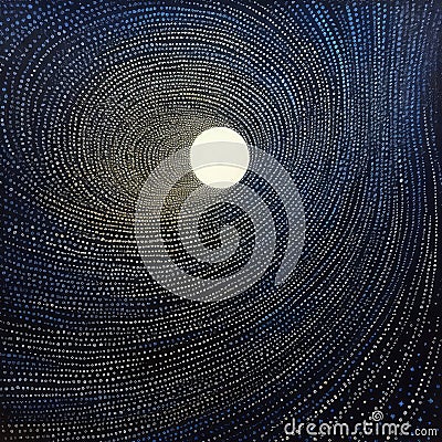 Abstract dotted background. White moon circle on dark blue night sky Stock Photo