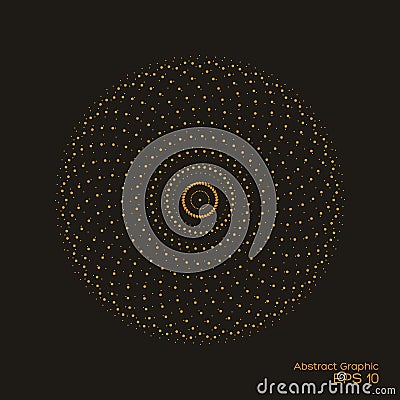 Abstract dotty symmetrical pattern brown color on black background. Vector of halftone design element. Vector illustration. Cartoon Illustration