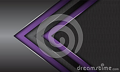 Abstract double purple dark grey metallic arrow direction with circle mesh blank space design modern futuristic background Vector Illustration