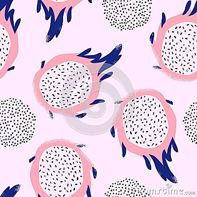 Abstract dragon fruit, dotted doodle seamless pattern Vector Illustration