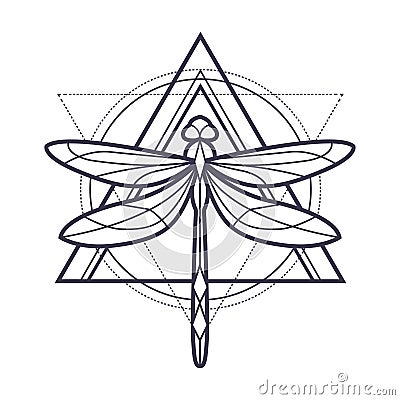 Abstract dragonfly with geometrical background Vector Illustration