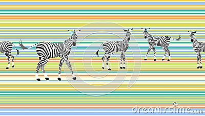 Abstract draw herd zebras in the savannah colorful Stock Photo