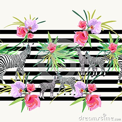 Abstract draw herd zebras in the savannah Stock Photo