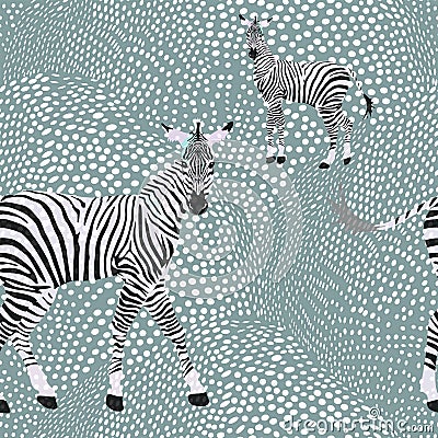 Abstract draw herd zebras in the savannah Stock Photo