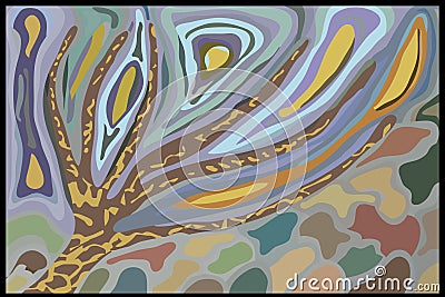 Abstract drawing Autumn wind tree leaves sky Stock Photo
