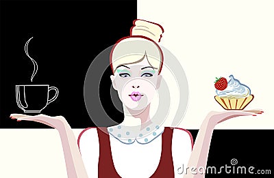 Abstract drawing of a girl waitress in a shop coffee Stock Photo