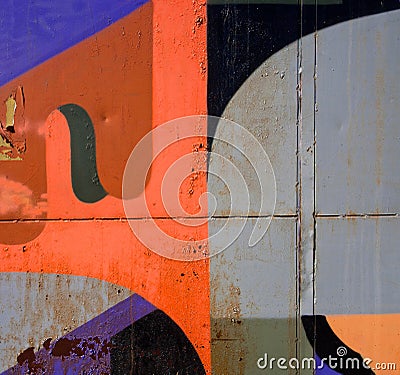 Abstract drawing graffiti on a rusty surface Editorial Stock Photo