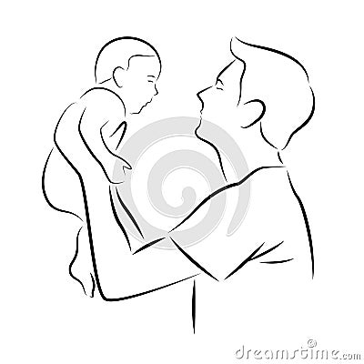 Abstract drawing line father carrying a baby vector art design Vector Illustration