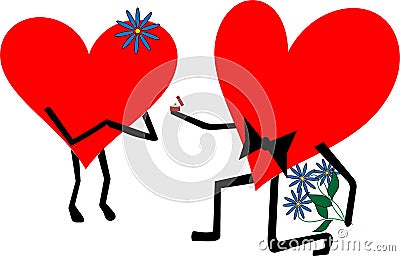 Abstract drawing of two lovers of hearts Vector Illustration
