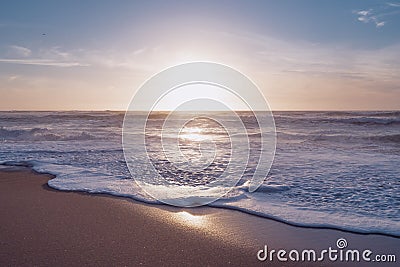 Abstract dreamlike seascape in soft blue and pink colors. Stock Photo