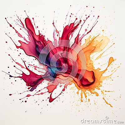 Abstract Drip with Colorful Ink Spots on White Background Stock Photo