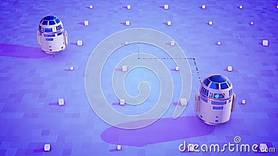 Abstract droid motion on the violet surface Cartoon Illustration