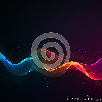 Abstract dynamic colorful waves on black background. Technology concept. Generative AI. Stock Photo