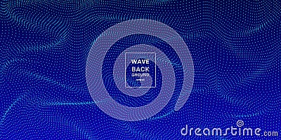 Abstract dynamic dots wave 3D pattern particles on blue background and texture. Big data. Digital rendering Vector Illustration
