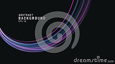 Abstract dynamic round curve of blue and purple lines, speed light 3d space illusion, graphic design element Vector Illustration