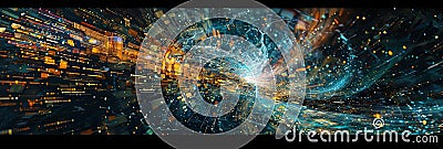 An abstract, dynamic visualization representing the intricate workings of AI data processing. Generative AI Stock Photo