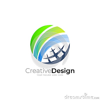 Abstract earth logo with 3d colorful design, Globe logos Vector Illustration