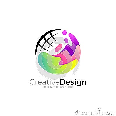 Abstract earth logo with 3d colorful design, Globe logos Vector Illustration