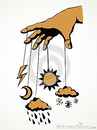 Hand with a puppet of nature. Vector drawing Vector Illustration