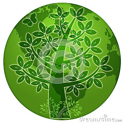 Abstract Eco Tree Silhouette with World Globe Stock Photo